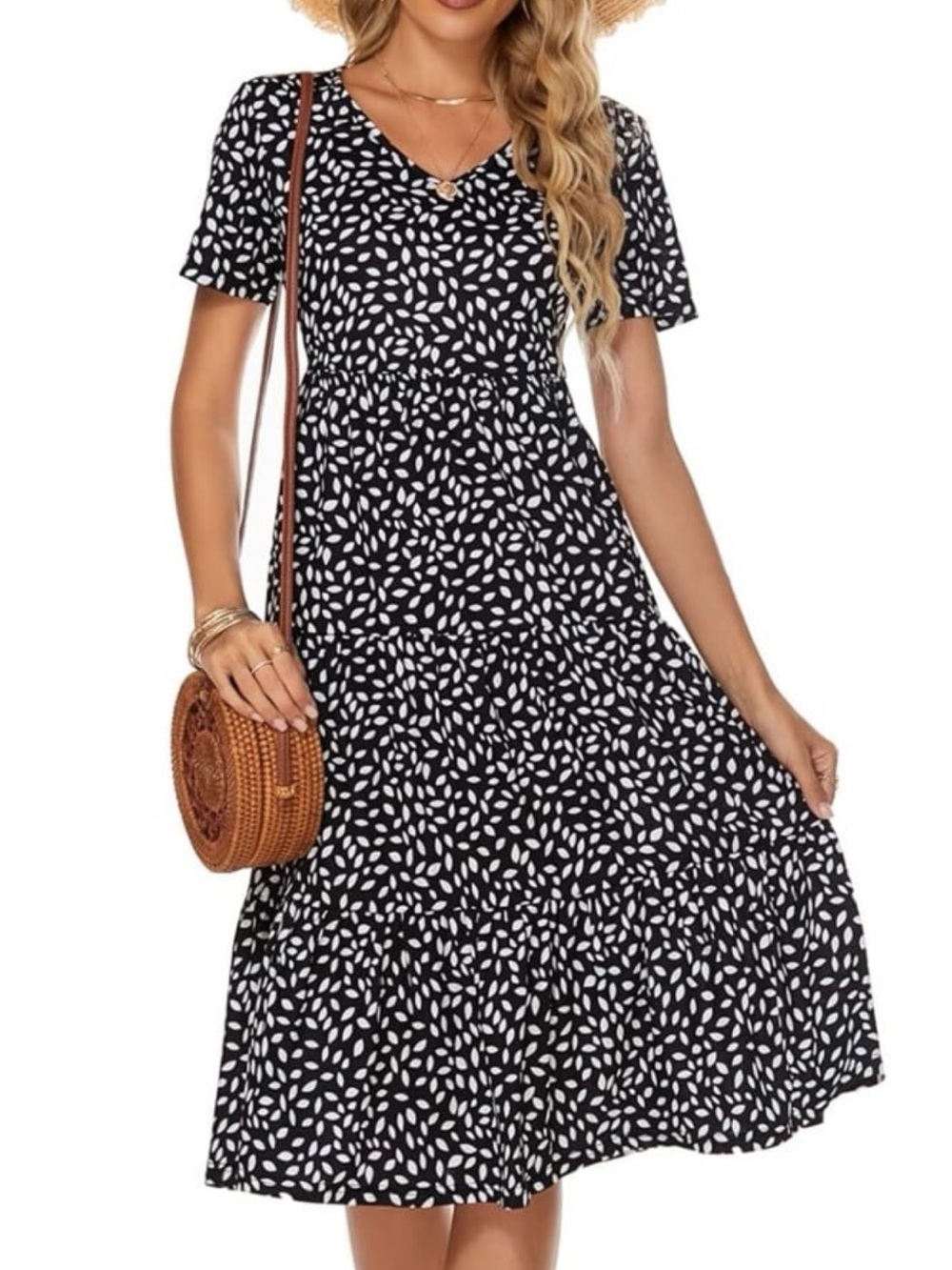 Berydress Black and White Tiered Midi Summer Dress L
